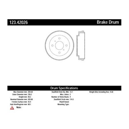 Centric C-Tek Standard Brake Drum, C-Tek 123.42026 123.42026